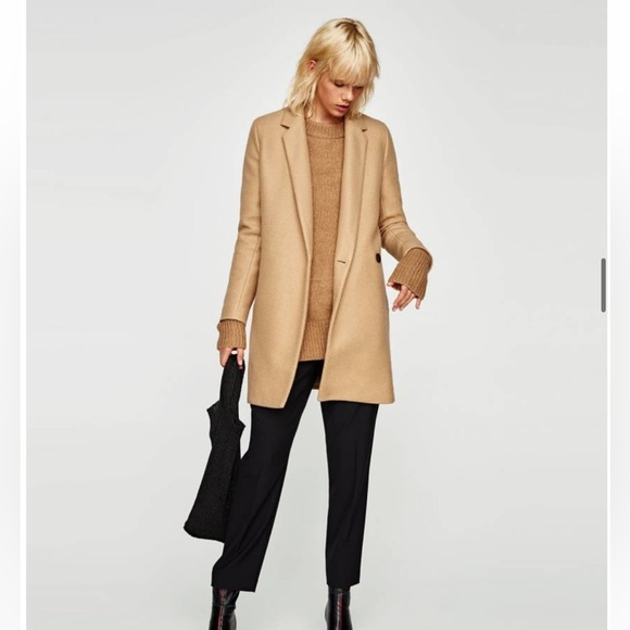 Zara Cotton Blend Double Breasted Camel Trench Coat Sz Medium Soft Single Button - Picture 7 of 16